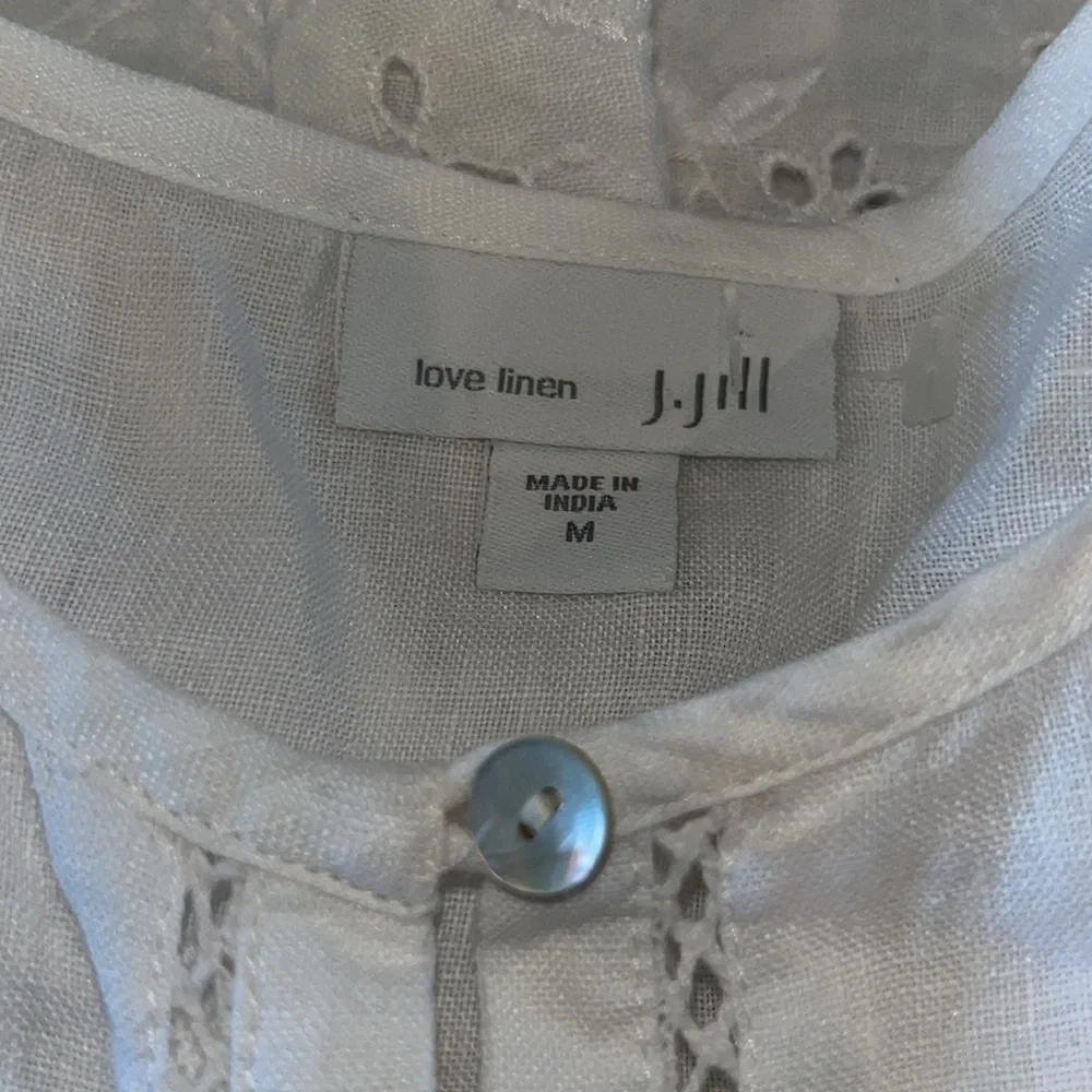 J.Jill Eyelet-border Linen Shirt in white | size medium
